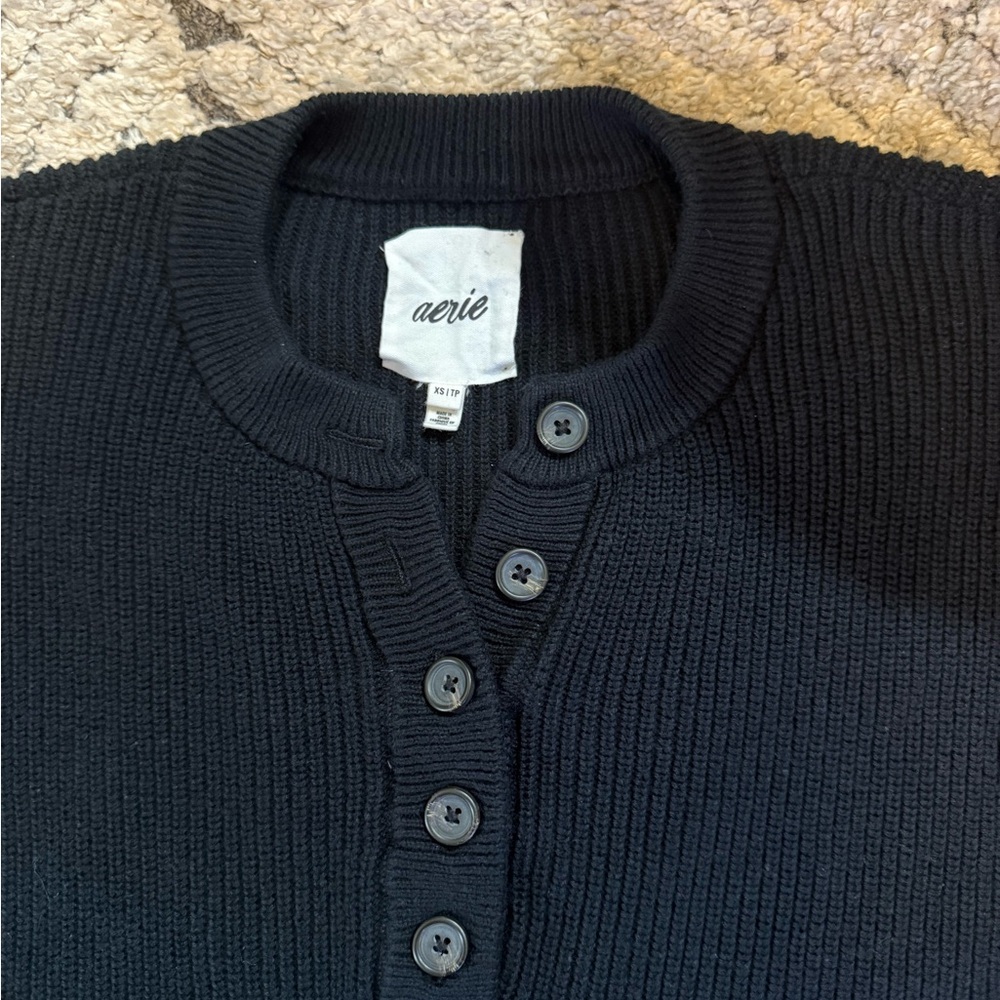 Aerie Black Ribbed Knit Cardigan